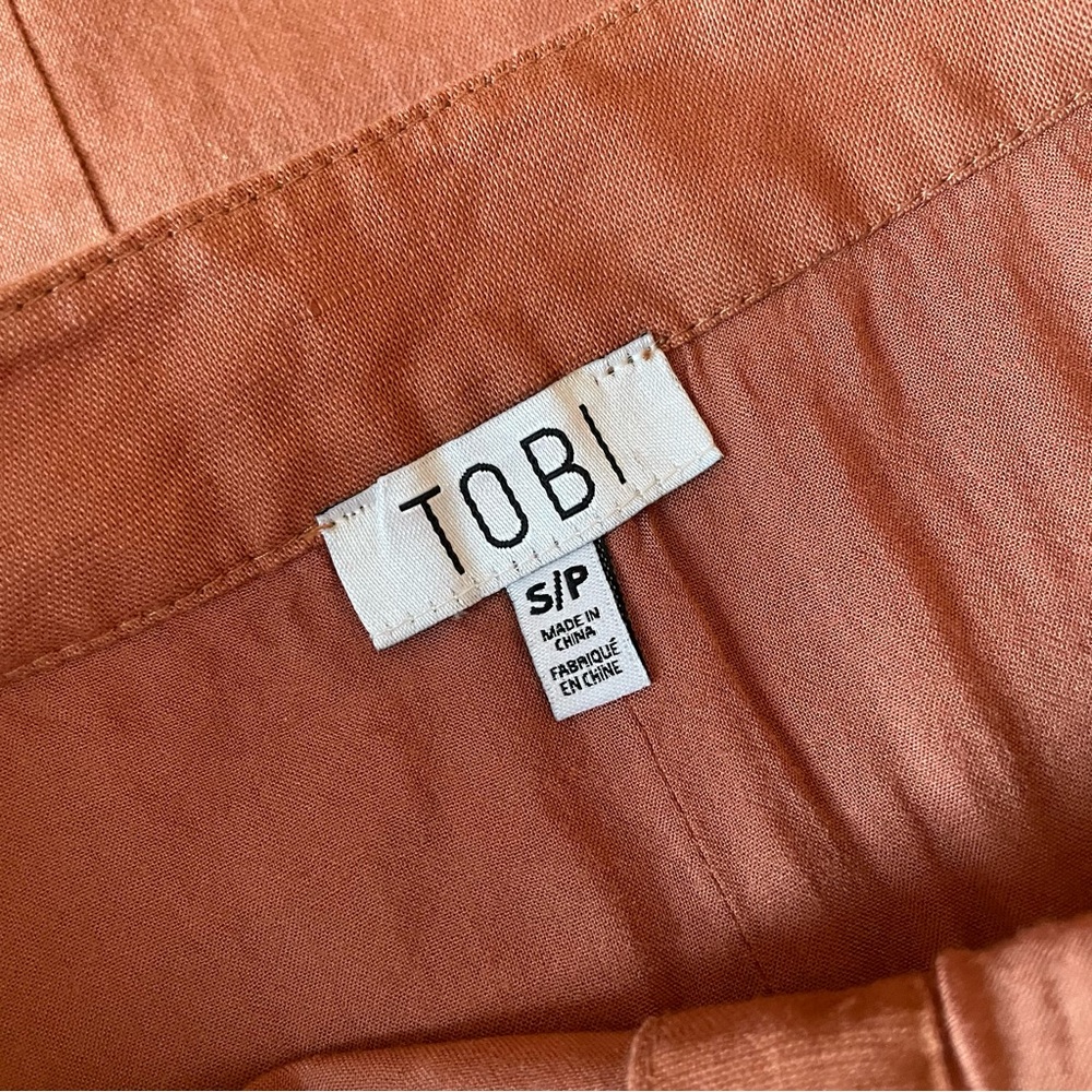 Button-Front A-Line Linen Blend Midi Skirt in a Dusty Rust, Size Small, 70s Vibe - Picture 7 of 8